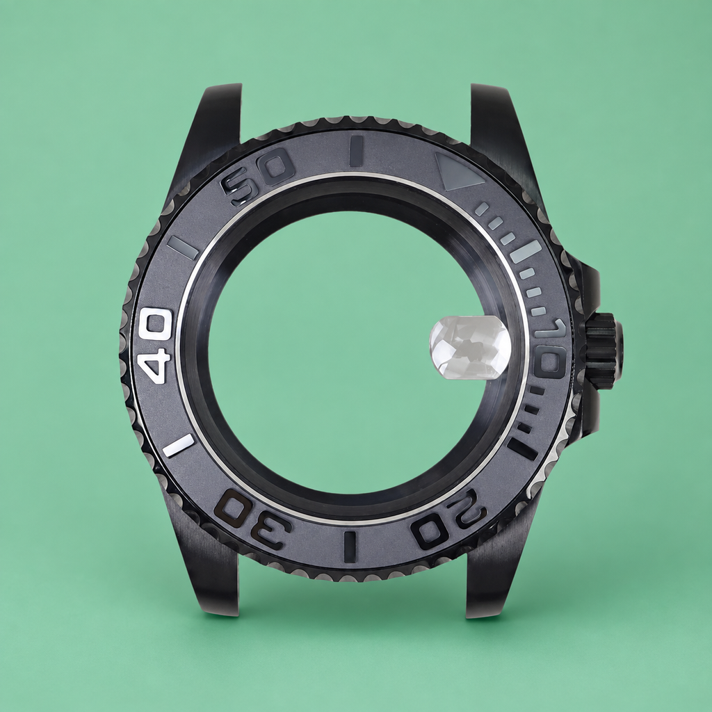 Caja Diver Negra 40 mm con Cristal de Zafiro con Magnificador de Fecha – Compatible NH34 / NH35 / NH36 / NH38 / ETA 2824 / Miyota 8215